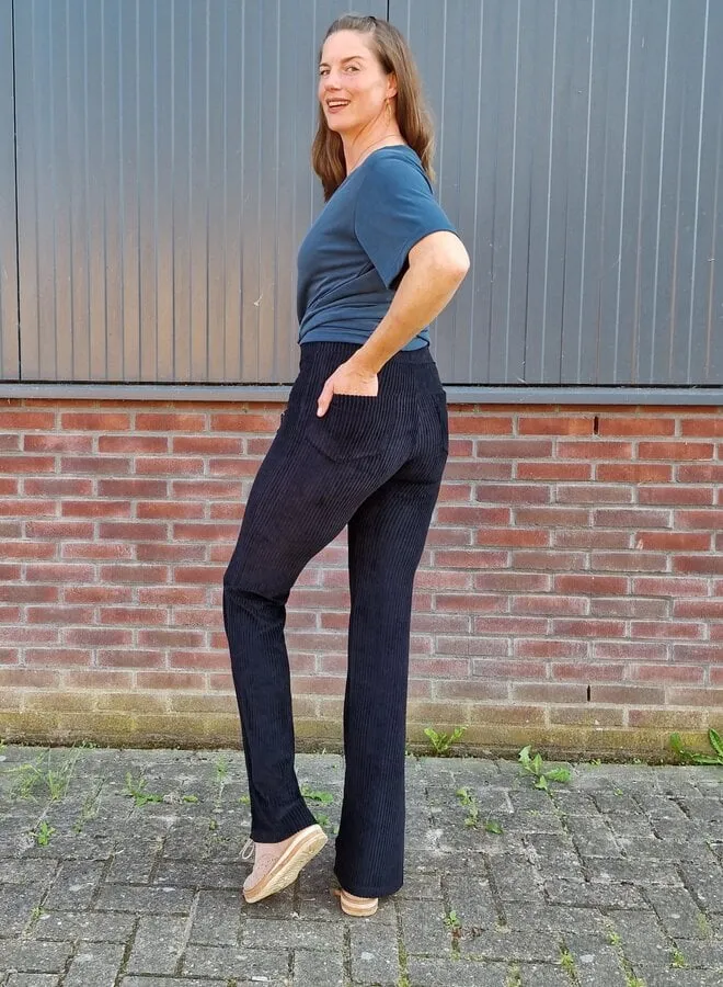 Langeleggings Flared Tall ribbroek zwart extra lang