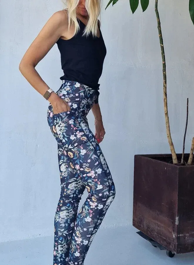 Langeleggings Sportlegging Black Flowers Steekzak 36