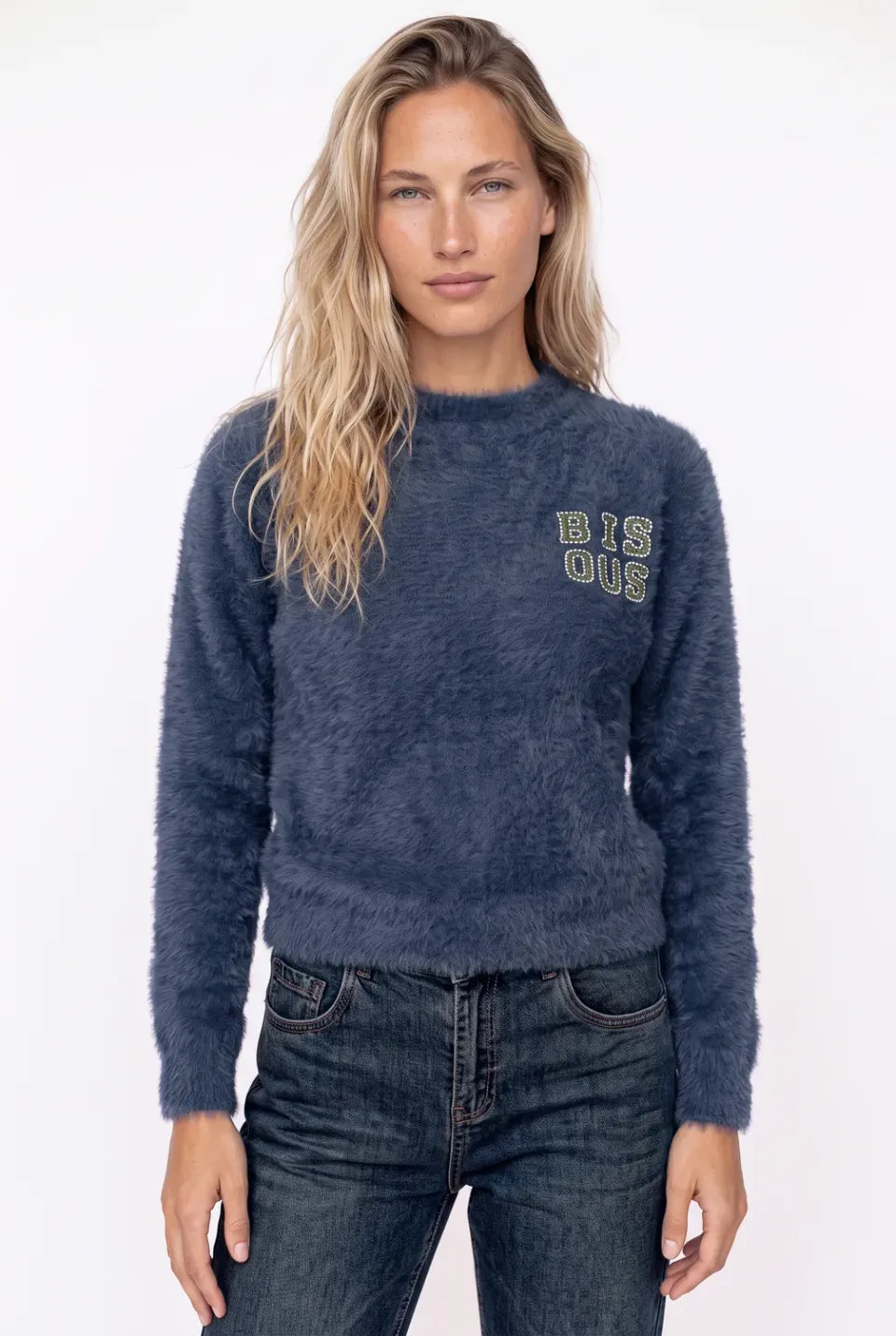Florez Dani Sweater trui blauw fluffy patchwork
