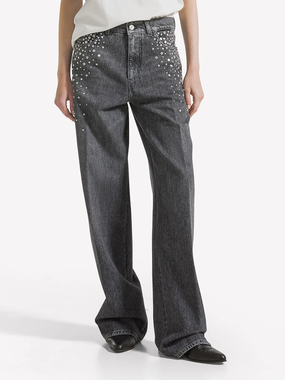 Nine In The Morning Dora jeans dames grijs studs carrot