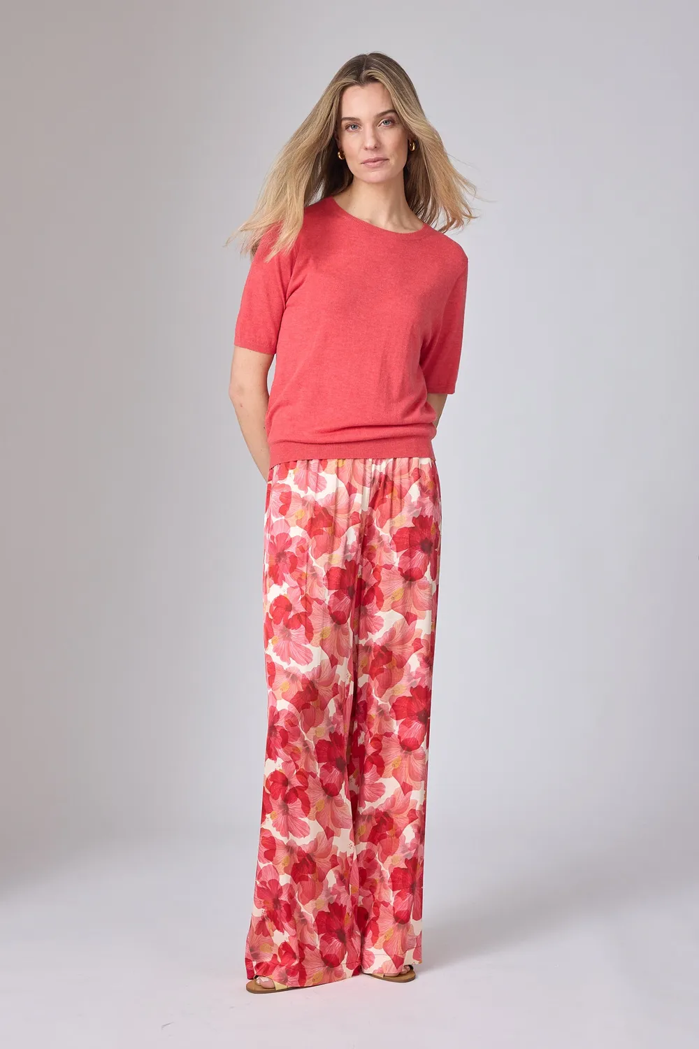 Corel Nola Shine Rosa broek viscose satijn