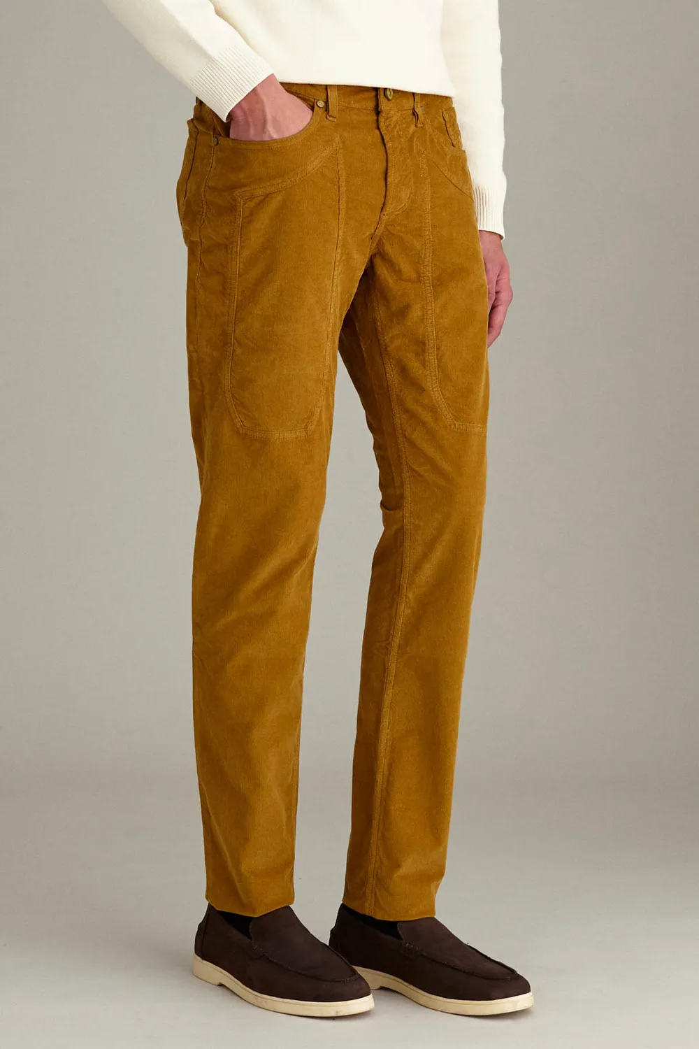 Jeckerson John broek slim fit geel cedro fluweel