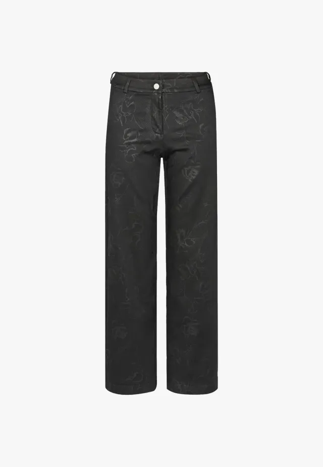Laurie Judy Straight damesbroek Black Bloom Print katoenmix
