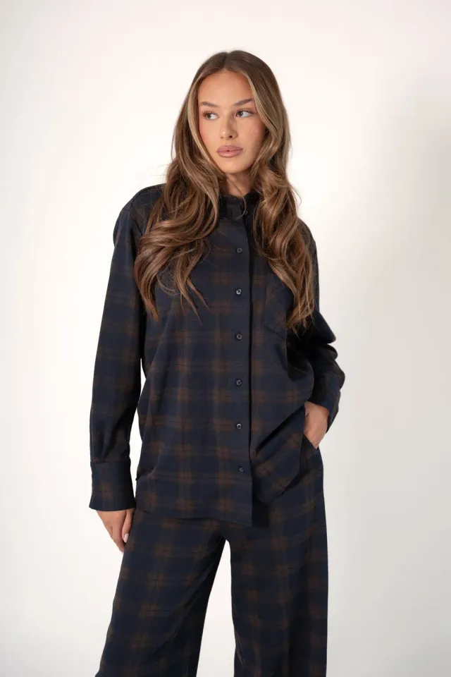 Corel Lois Wide Big Check blouse bruin geruit S-XL