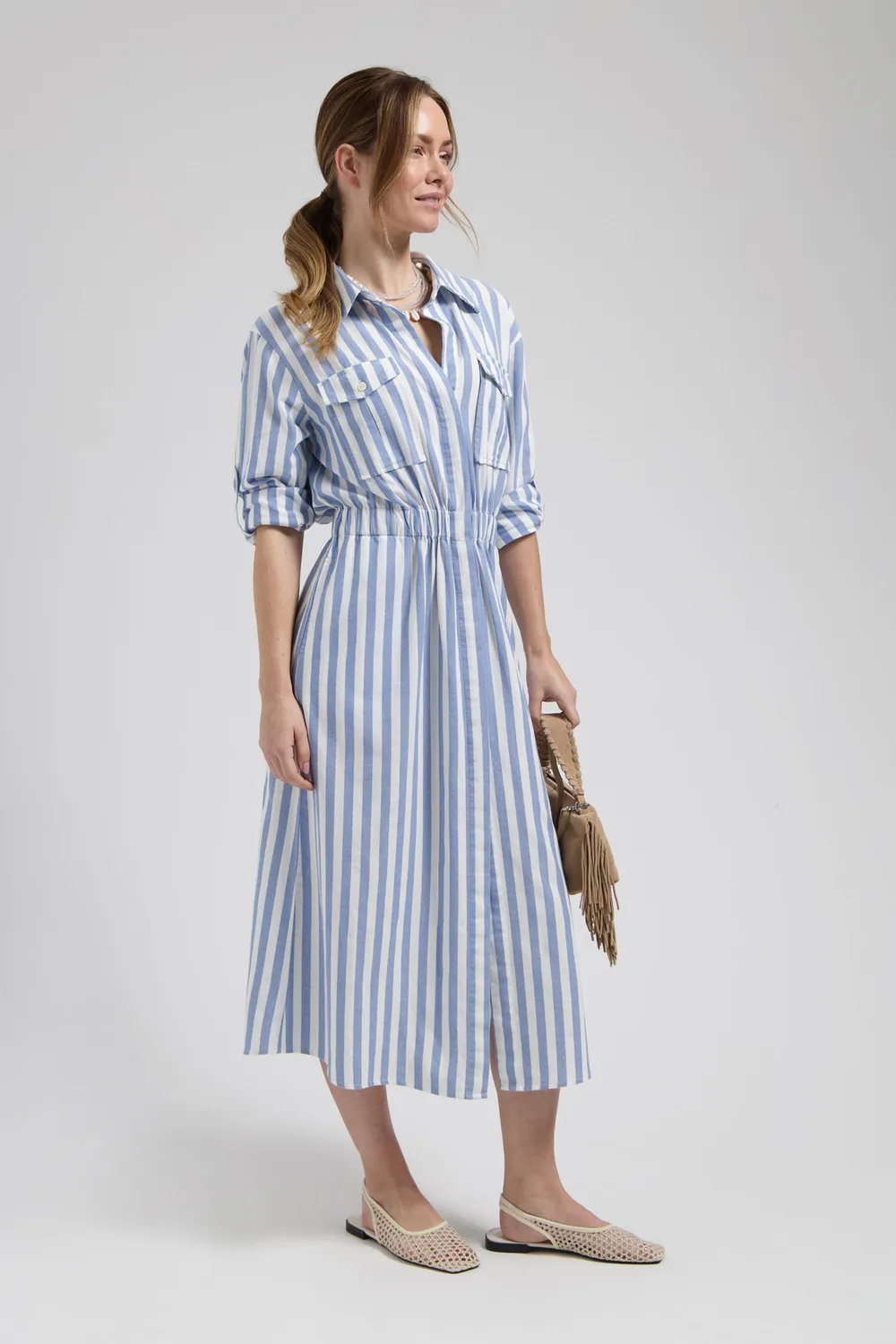 Florez Maya maxi jurk blue striped losse fit