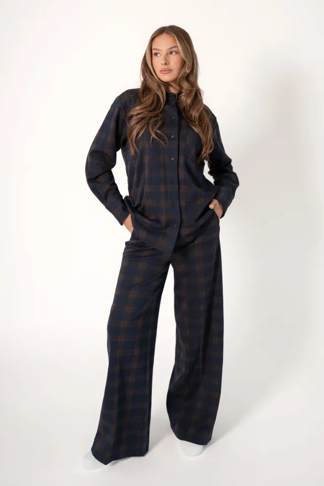 Corel Lior Wide Leg broek bruin grote ruit