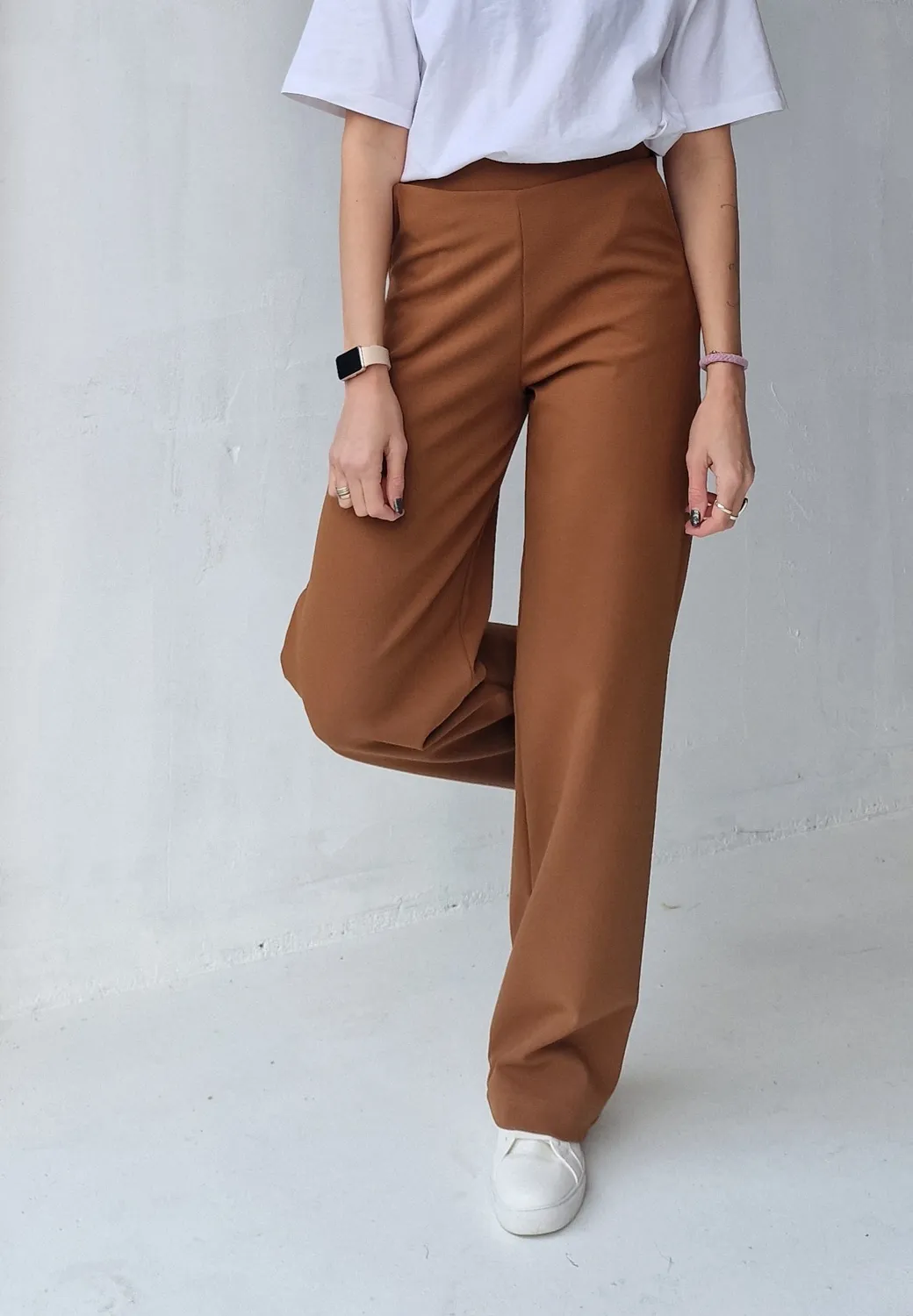 Langeleggings Wide Leg fleece broek camel lengtemaat 34-36
