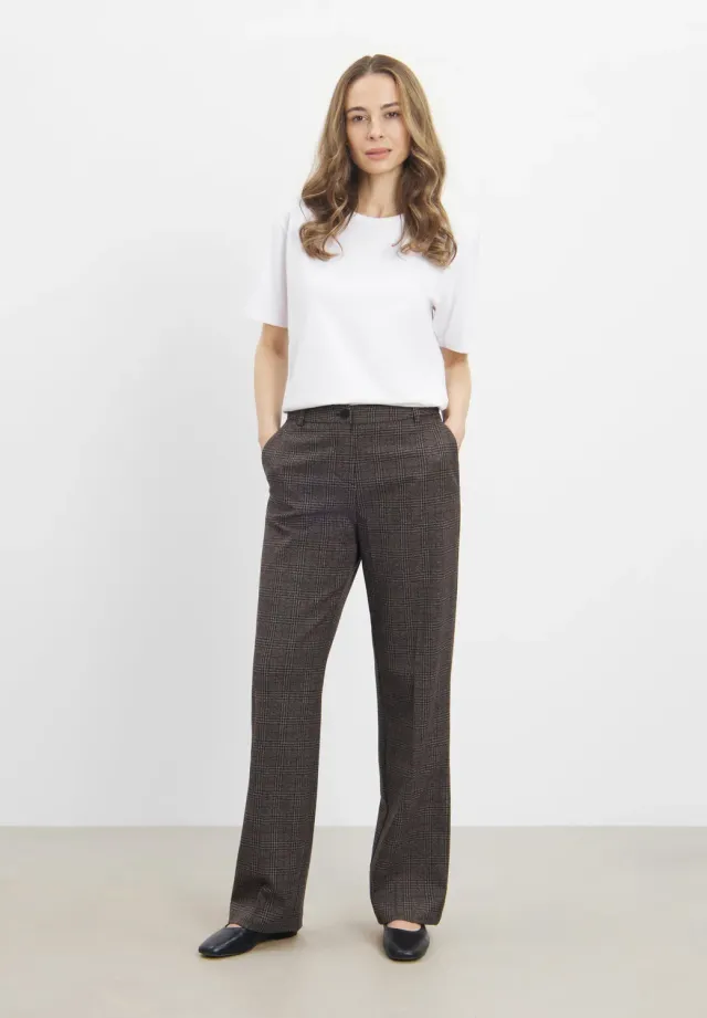 Laurie Judy Straight ML damesbroek black check ruit