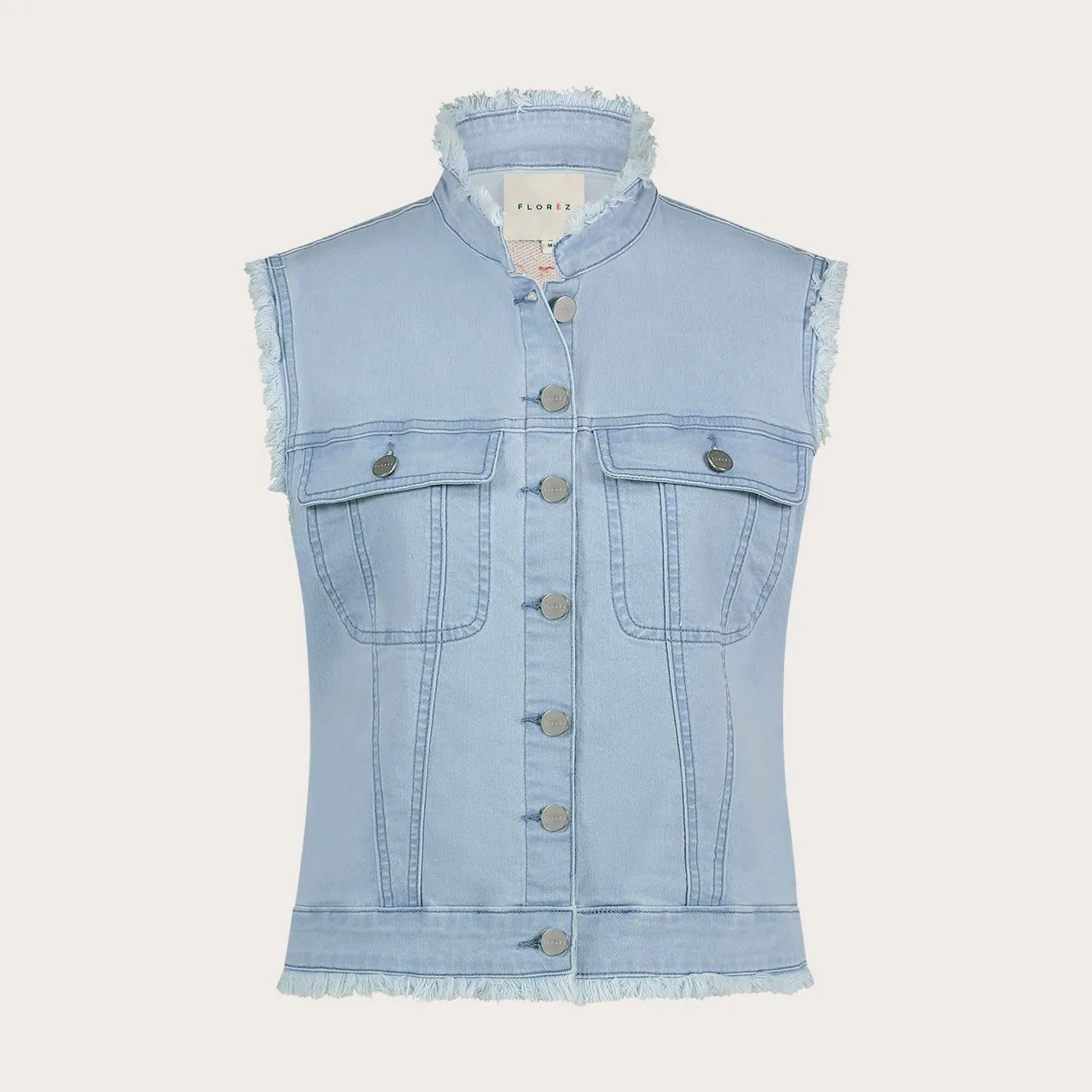 Florez Ginny Aztec gilet bleached denim geborduurd