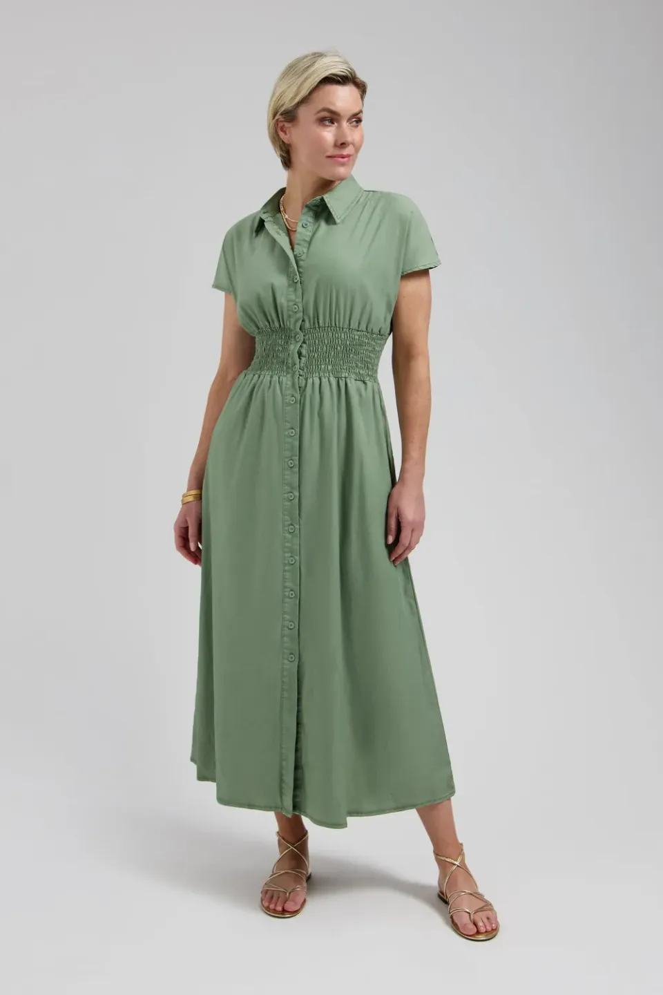 Florez Estelle jurk olijfgroen denim