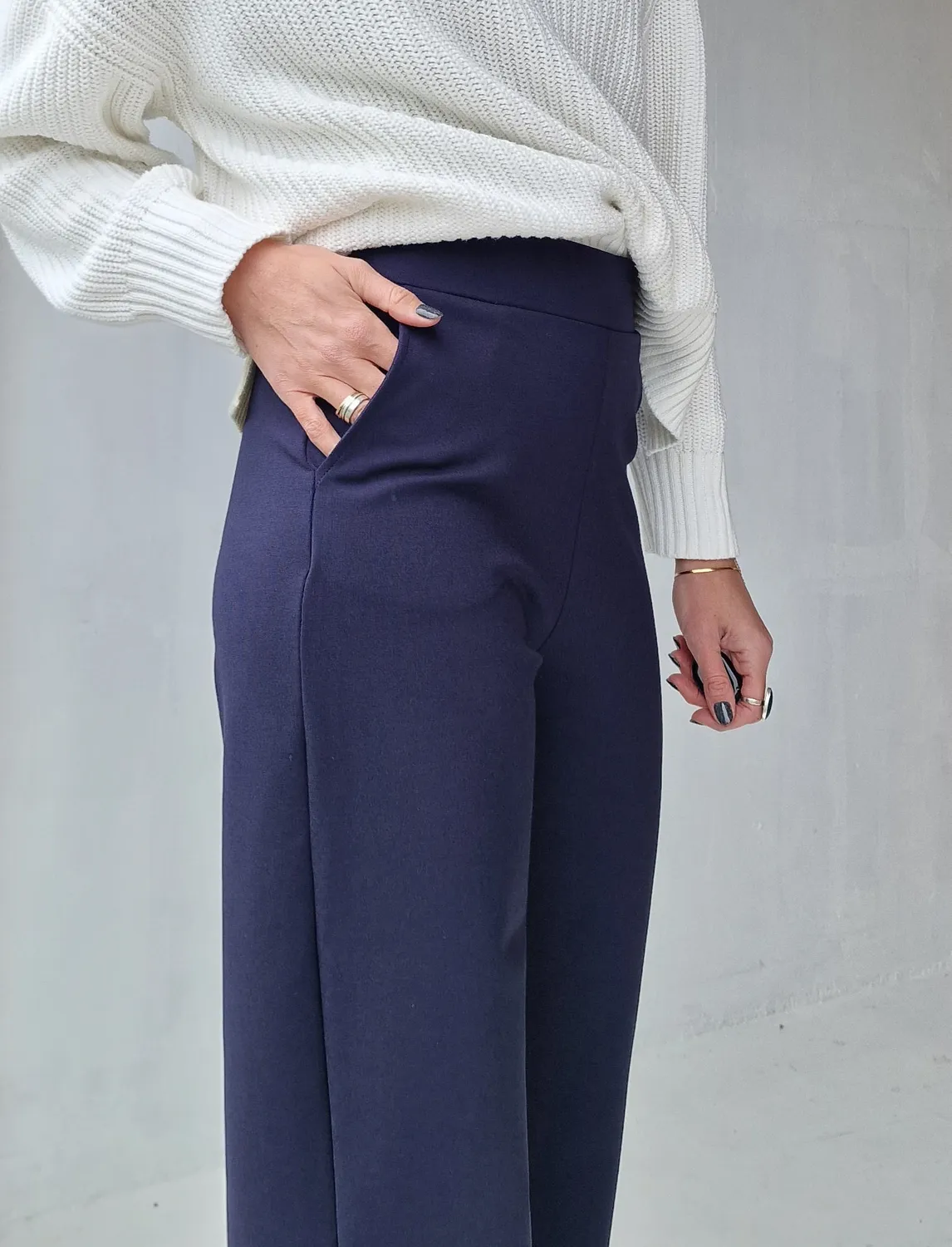 Langeleggings Wide Leg Tall broek marineblauw lengte 36