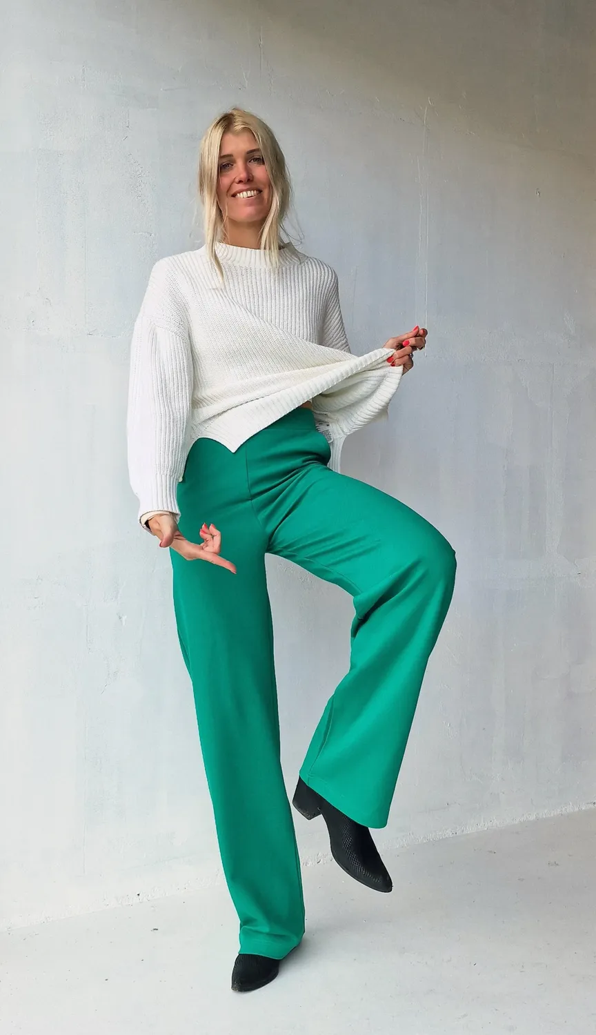 Langeleggings Wide Leg Tall Broek Zeegroen Lengtemaat 36