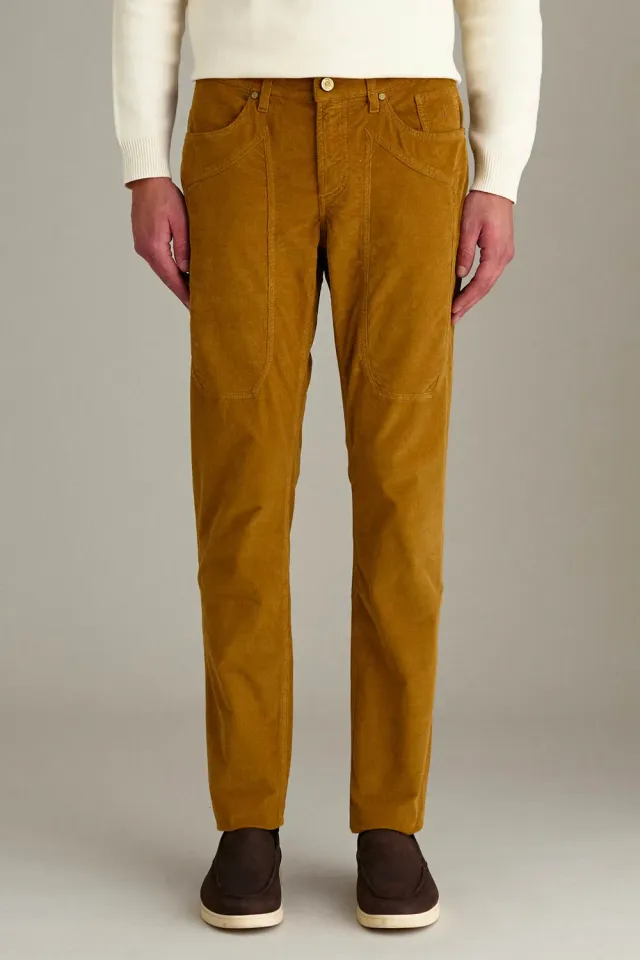 Jeckerson John broek slim fit geel cedro fluweel