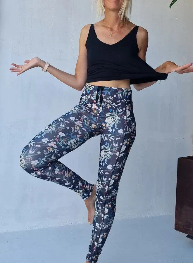 Langeleggings Sportlegging Black Flowers Steekzak 36