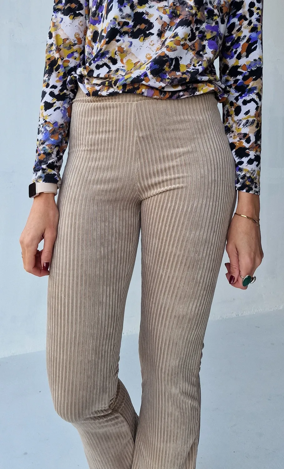 Madame Liz Flared Legging Rib Taupe Lengte 36