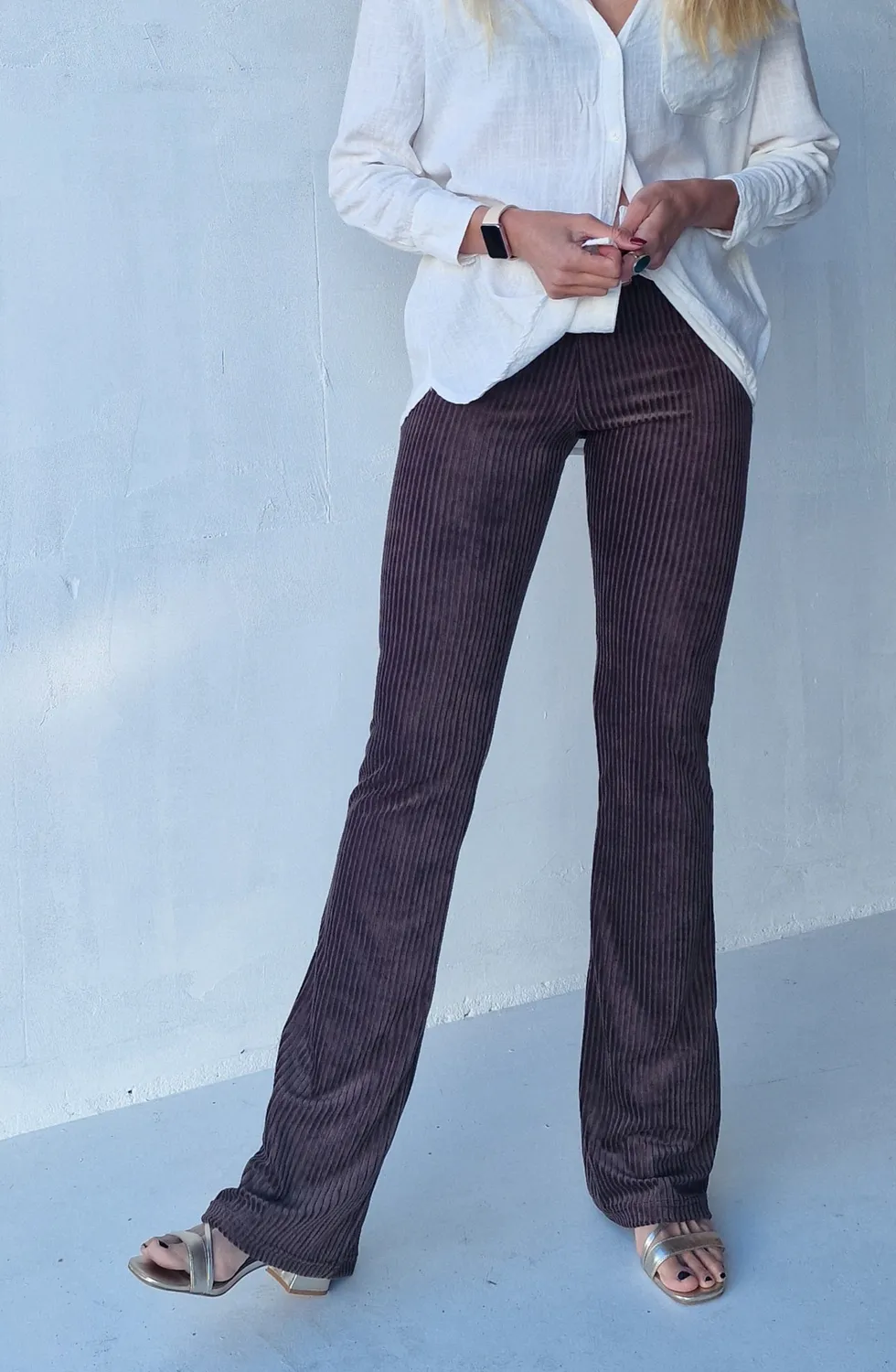 Madame Liz Flared Pants Rib Dark Chocolate 36