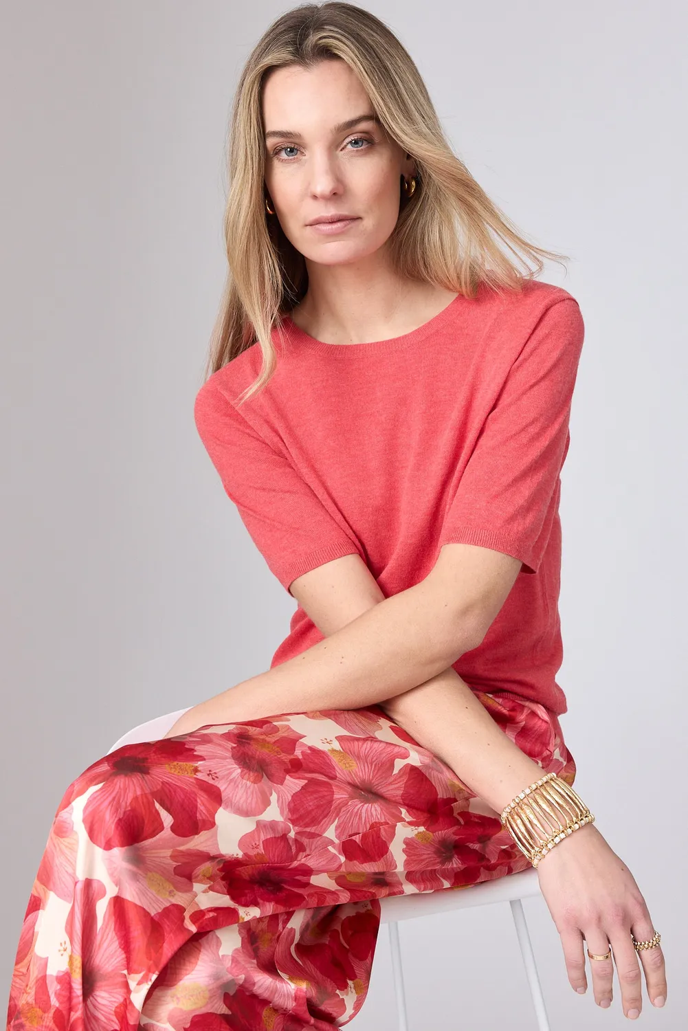 Corel Nola Shine Rosa broek viscose satijn