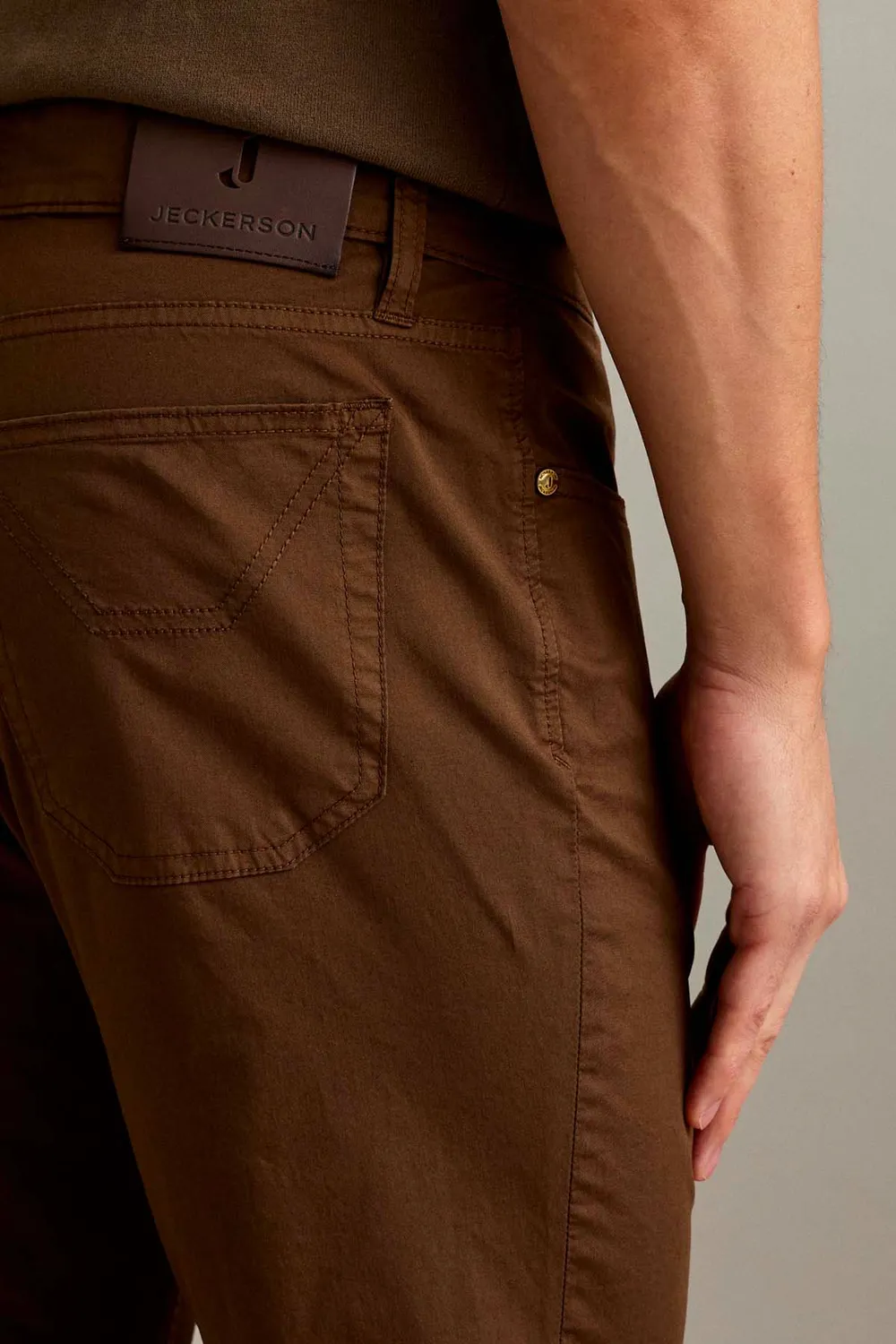 Jeckerson Jordan broek lichtbruin slim fit katoen