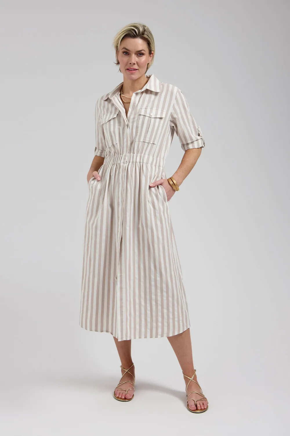 Florez Maya maxi-jurk Sand striped losvallend