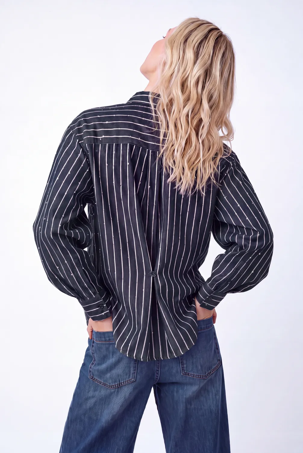 Florez Lone blouse navy blue streep pailletten