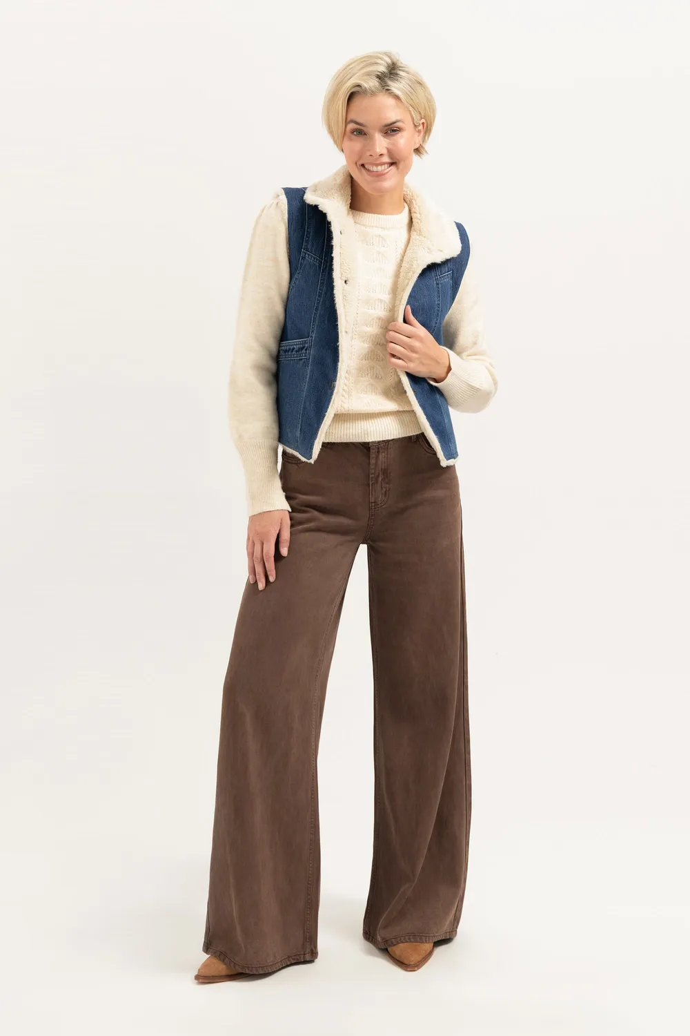 Florez Liv wide leg jeans brown 5-pocket