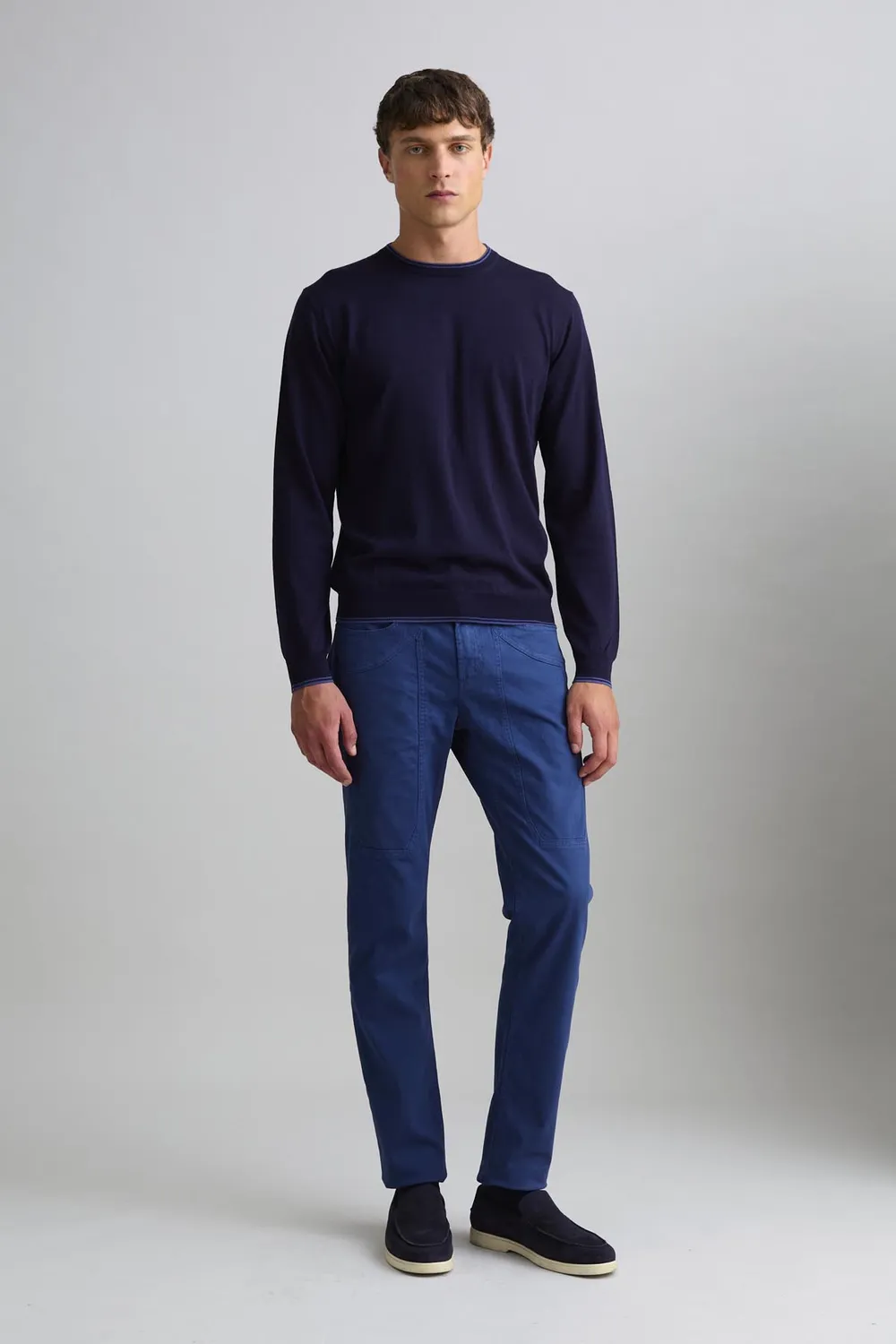 Jeckerson trui donkerblauw ronde hals wolblend