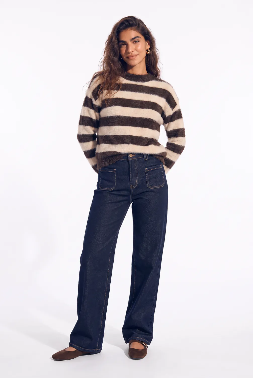 Florez Aurelia Sweater trui Brown Stripe fluffy